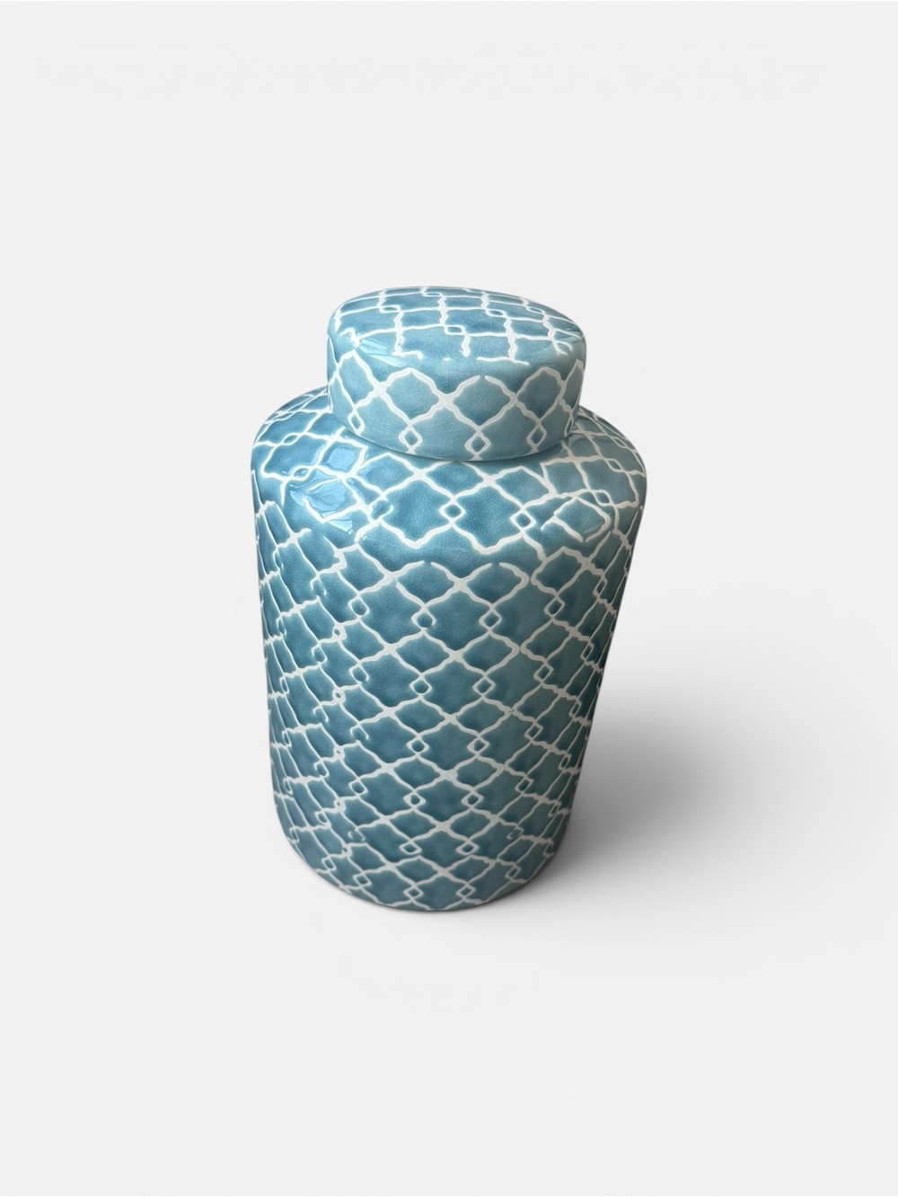 Creative Co-Op Hand-Painted Blue and White Decorative Ceramic Ginger Jar